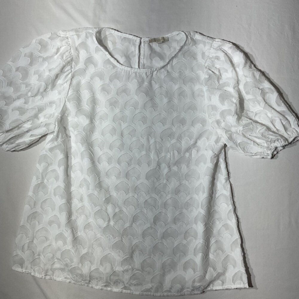 Flying Tomato White Textured Short Sleeve Blouse Womens M